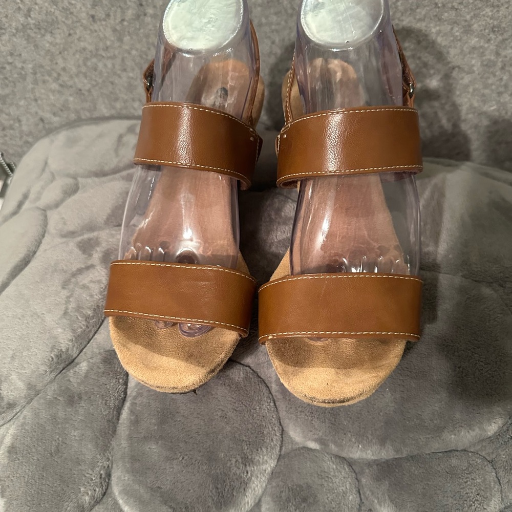 Dr. Scholl’s Brown Sz 8 Leather Slingback Wedge Sandals